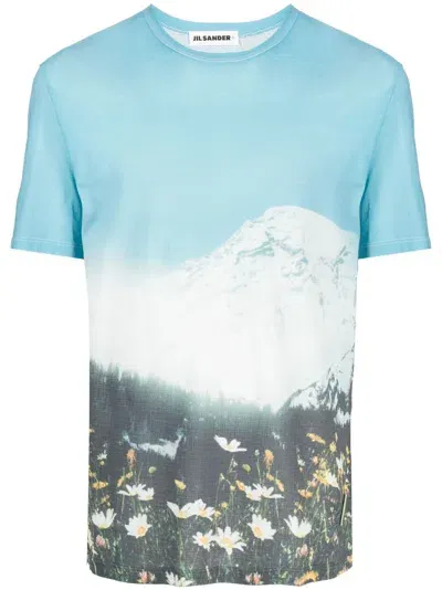 Jil Sander Blue Crewneck Crepe Jersey T-shirt