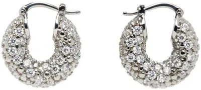 Jil Sander Gunmetal Classic Round Earrings In 048 Palladium+zircon