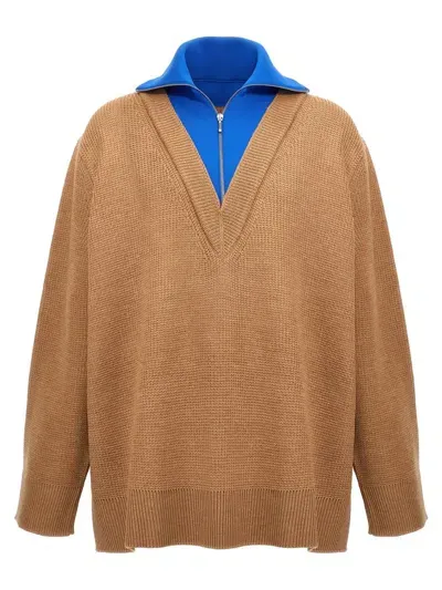 Jil Sander Half Zip Insert Sweater In Multicolour