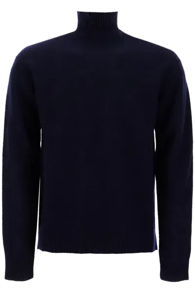 Jil Sander High-neck Wool Pullover Sweater In Blue