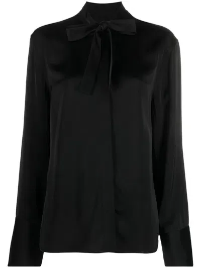 Jil Sander Satin-finish Tie-neck Blouse In Black