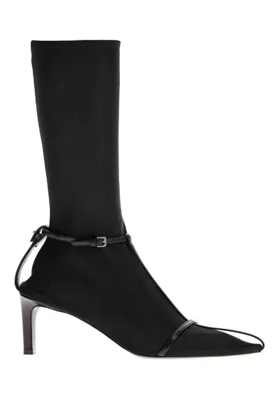 Jil Sander Leather Ankle Boots With Buckle Straps In White