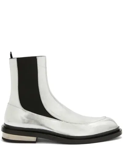 Jil Sander Leather Chelsea Ankle Boots In Silver