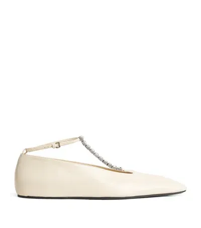 Jil Sander Leather Crystal-embellished Ballet Flats In White