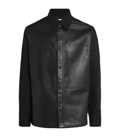 Jil Sander Leather-denim Workwear Shirt In Black