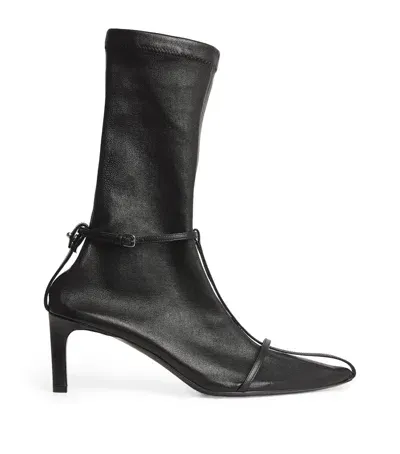 Jil Sander Leather Sock Heeled Boots 65 In Black