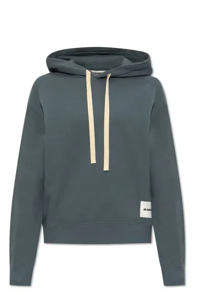 Jil Sander + Logo Patch Drawstring Hoodie In Blue