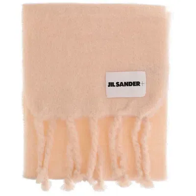 Jil Sander + Logo Patch Fringed Scarf In Pink