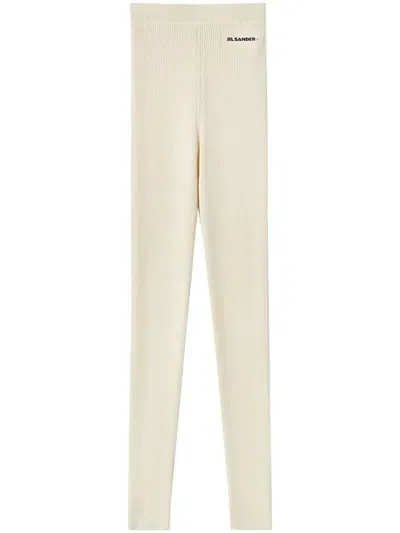 Jil Sander Logo-patch Knitted Leggings In Neutrals