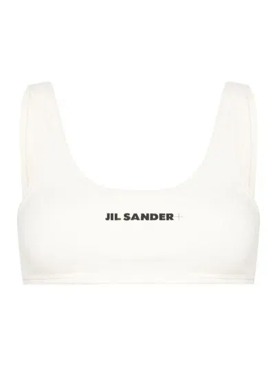 Jil Sander Logo Print Bikini Top In Blanco