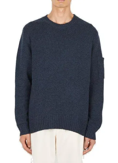 Jil Sander Long-sleeved Crewneck Knitted Jumper In Blu Scuro