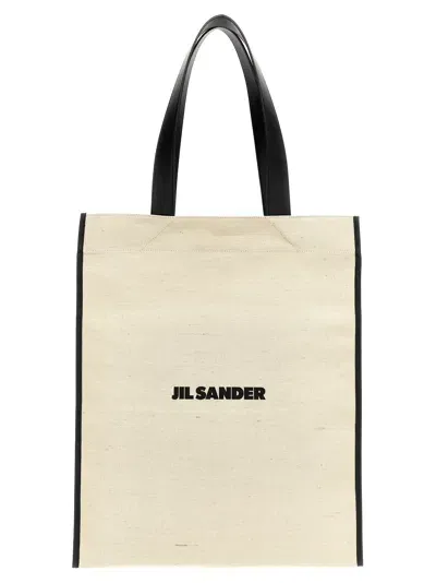 Jil Sander Medium Flat Shopper Shoulder Bag In Beige