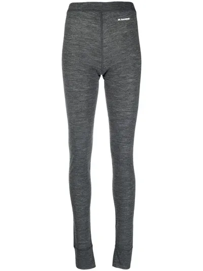 Jil Sander Logo Wool Blend Jersey Leggings In Grey