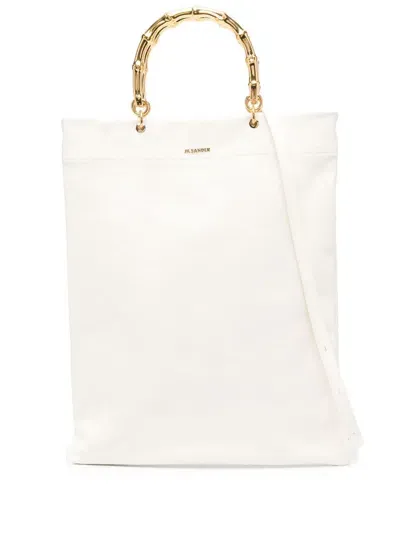 Jil Sander Metallic-handle Leather Tote Bag In Weiss