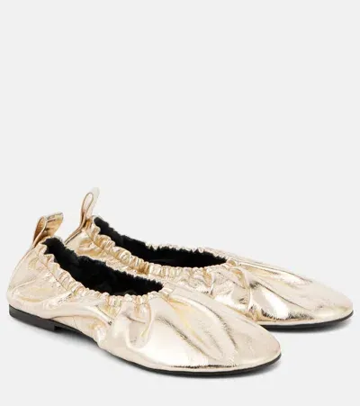 Jil Sander Metallic Leather Ballet Flats In Silver