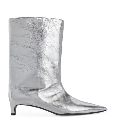 Jil Sander Metallic Leather Boots 30 In Grey