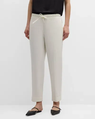 Jil Sander Mid-rise Straight Leg Crop Drawstring Pull-on Pants In Eggshell