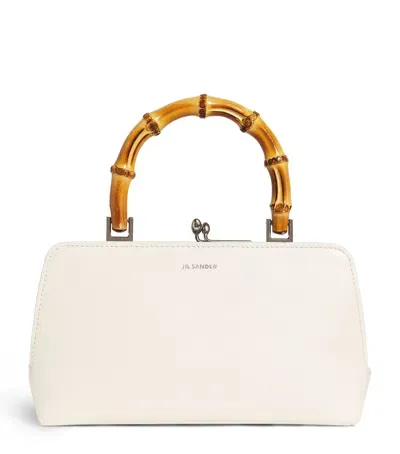 Jil Sander Mini Leather Goji Bamboo Top-handle Bag In Cosmic Latte