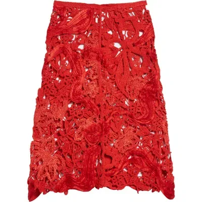 Jil Sander Mixed Lace Midi Skirt In Rouge