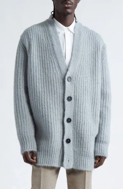 Jil Sander Mohair & Wool Rib V-neck Cardigan In Aluminium