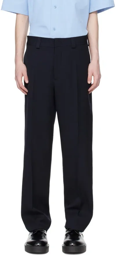 Jil Sander Navy Creased Trousers In 401 Navy