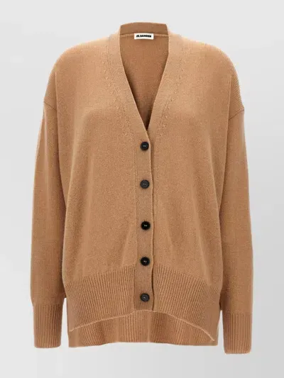 Jil Sander Oversized Cashmere Cardigan With Front Pockets In Beis