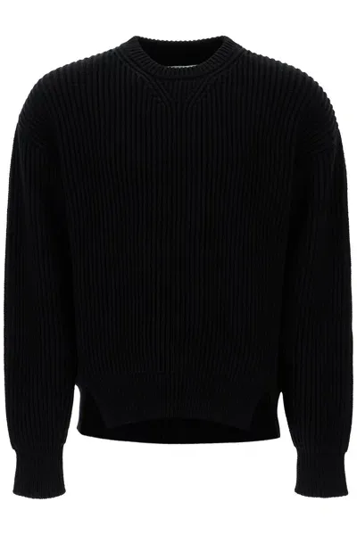 Jil Sander Men's Oversized Ribbed Wool Pul In Black