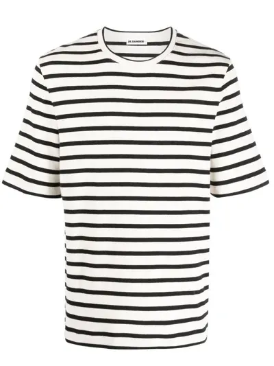 Jil Sander Plus Striped Cotton T Shirt In Beige