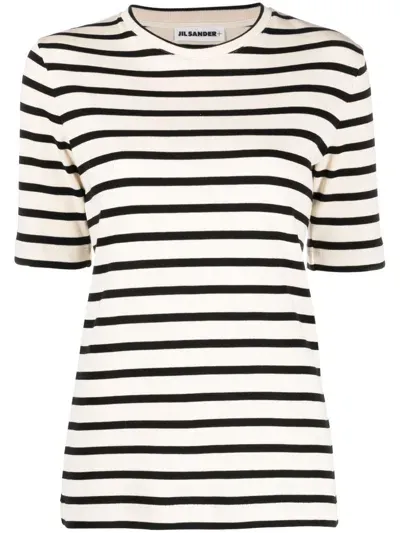 Jil Sander Plus Striped T Shirt In Beige