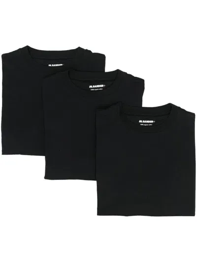 Jil Sander Plus Logo Cotton T Shirt 3pack In Black