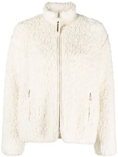 Jil Sander Plus Shearling Zipped Sweatshirt In White