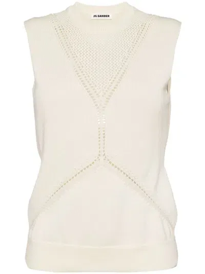 Jil Sander Pointelle Wool-cotton Blend Knitted Top In 103 Piuma