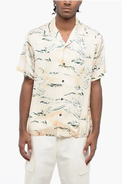 Jil Sander Printed Satin Rabbit Bowling Shirt In Gold