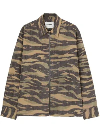 Jil Sander Printed Zip-up Overshirt In Grün