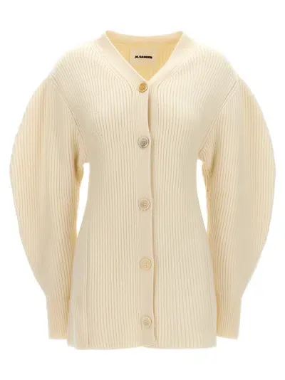 Jil Sander Ribbed Cardigan Sweater, Cardigans White