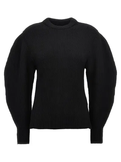 Jil Sander Ribbed Crew Neck Knitwear With Long Sleeves In Black