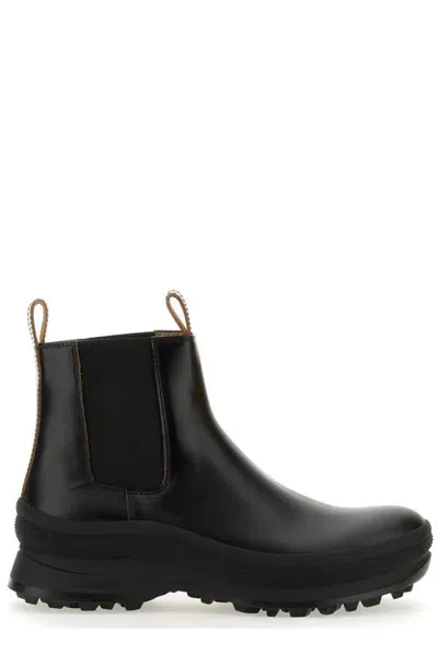 Jil Sander Round Toe Chelsea Boots In Black