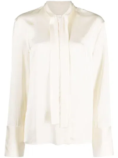 Jil Sander Satin-finish Tie-neck Blouse In Neutrals