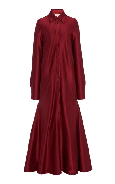 Jil Sander Satin Maxi Shirt Dress In Red