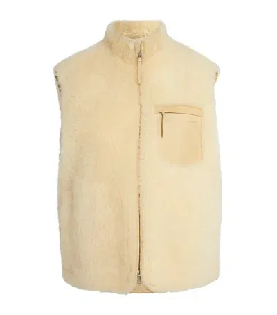 Jil Sander Shearling Gilet In Beige