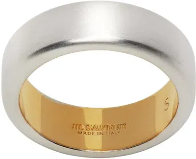 Jil Sander Silver & Gold Band Ring In 049 Silver/gold