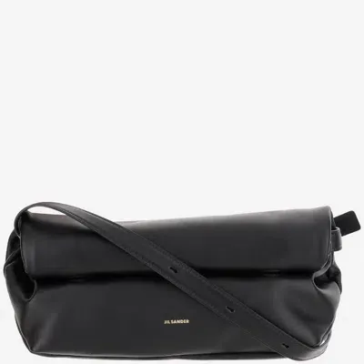 Jil Sander Small Rollup Soft Leather Shoulder Bag In Black