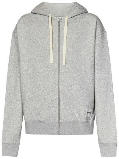 Jil Sander Compact Cotton Terry Zipped Sweatshirt In Grey