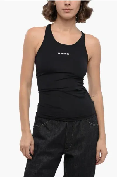 Jil Sander Tech Fabric Tank Top With Printed Logo In Black