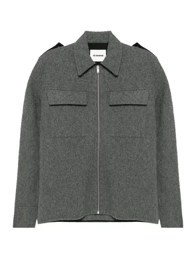 Jil Sander Textured Zipped Shirt In Grey