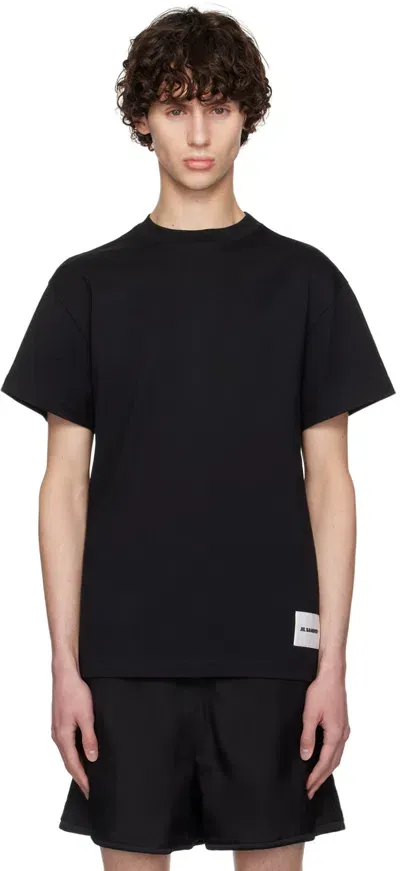 Jil Sander Three-pack Black Logo Label T-shirts In 001 Black