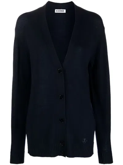 Jil Sander V-neck Fine-knit Cardigan In Blue