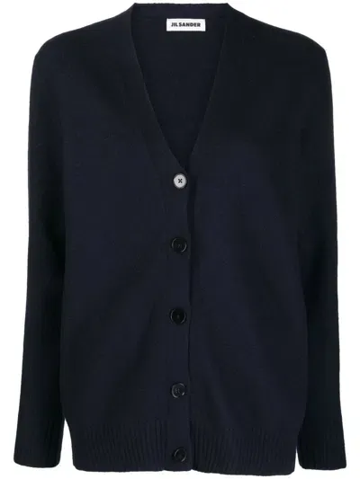 Jil Sander V-neck Wool Cardigan In Navy Blue