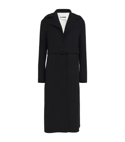 Jil Sander Virgin Wool Belted Coat In Blue