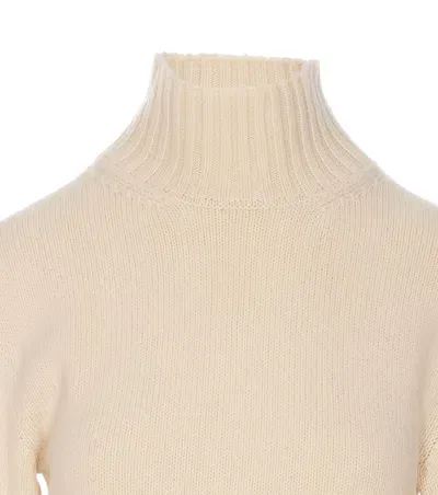 Jil Sander White Mock Neck Jumper With Asymmetric Hem In Wool Woman In Beige